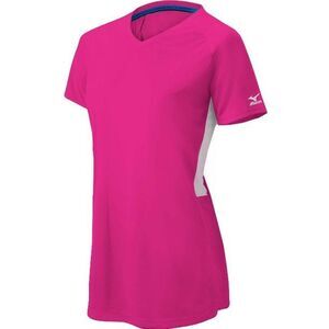 Mizuno Girls Comp Ss V-Neck Jersey, Shocking Pink, Sz. M